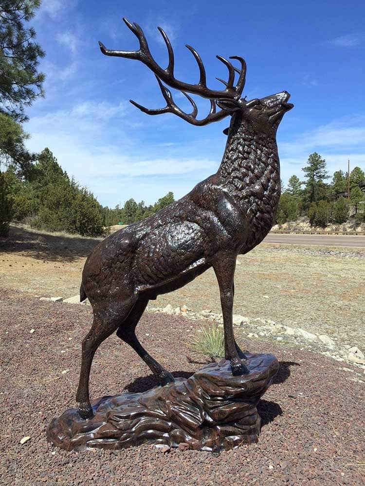 Elk on the Rock Aluminum Statue for Outdoor Décor