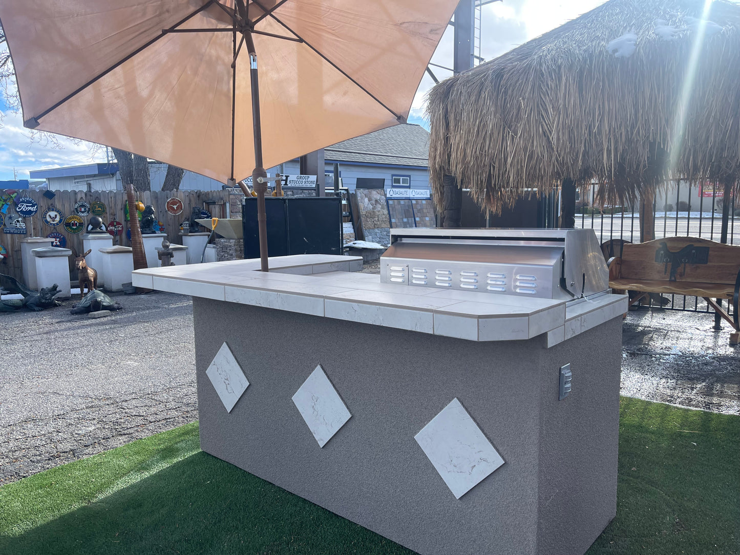 St. John 7'6" BBQ Island with Bar on Three Sides and 4 Burner Built In BBQ Grill