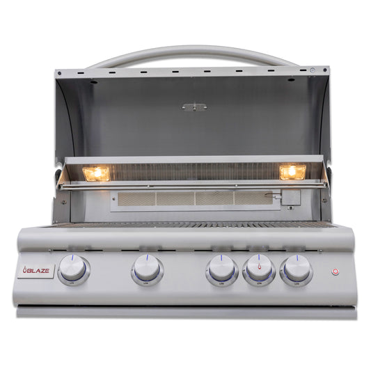 Blaze Premium LTE+ 32-Inch 4-Burner Built-In Natural Gas Grill W/ Rear Infrared Burner & Lift-Assist Hood - BLZ-4LTE3-NG