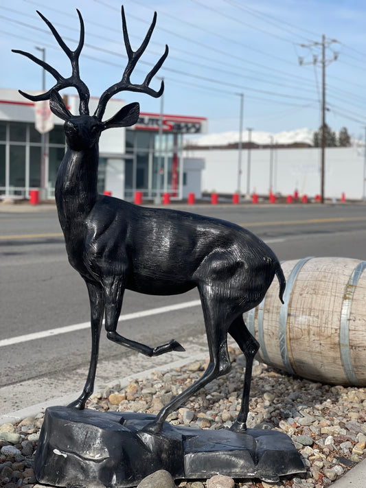 Large Deer Buck on Rock Aluminum Garden Statues