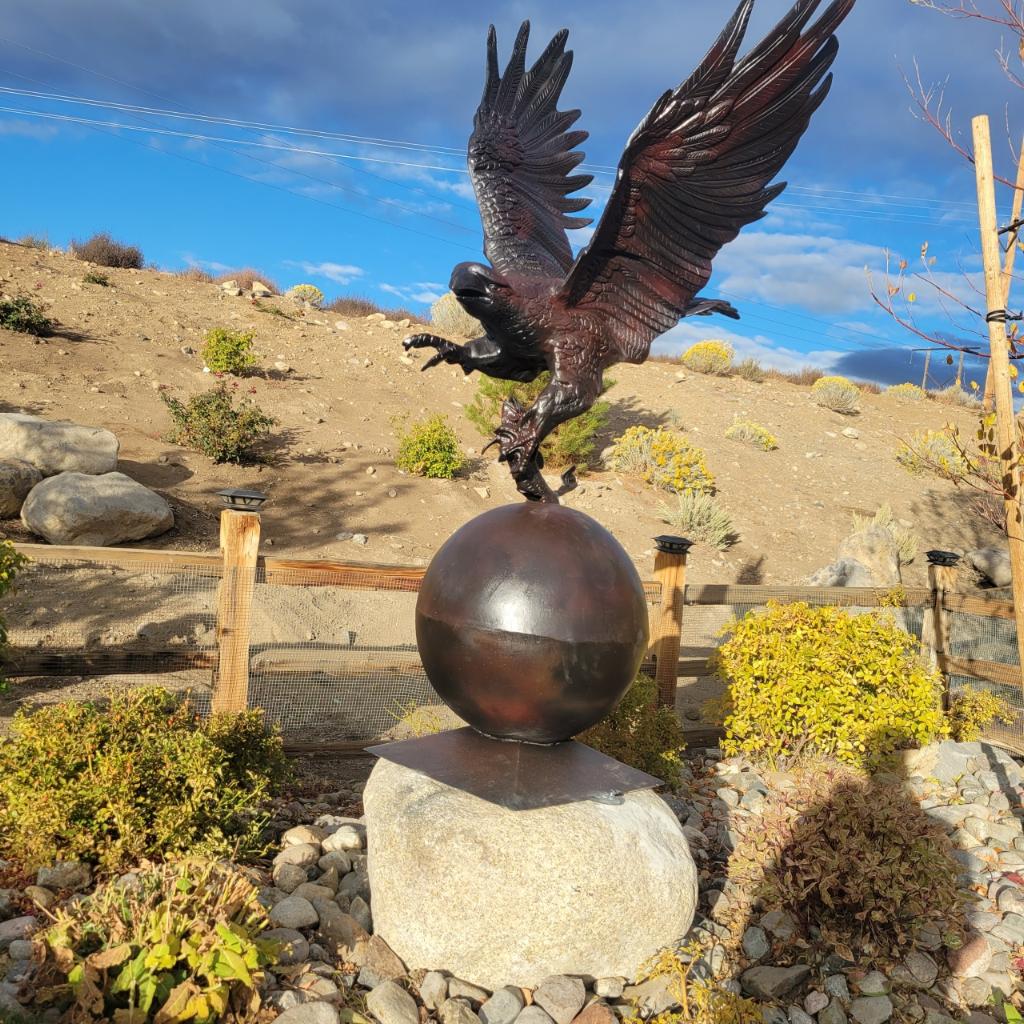 Large Eagle with Fish on Ball Aluminum