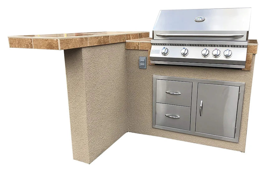 Havana L-Shape BBQ Island With Bar Seating and Built In BBQ Grill 4'x5' BBQ