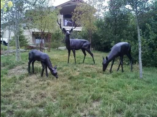 Family of Deer (Set A) Aluminum Garden Statues in Bronzed Finished Paint
